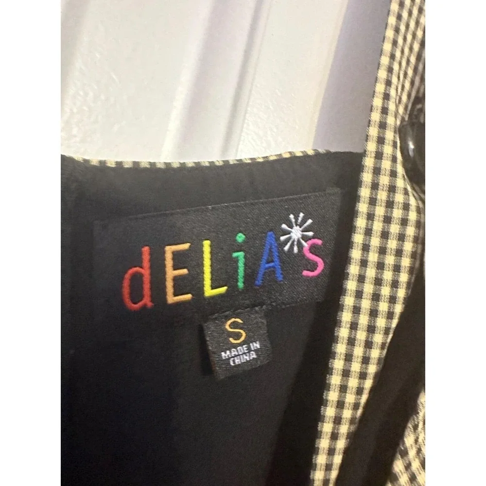 Vintage 90s Delias Black & Cream Gingham Mini Dress With Adjustable Straps Small